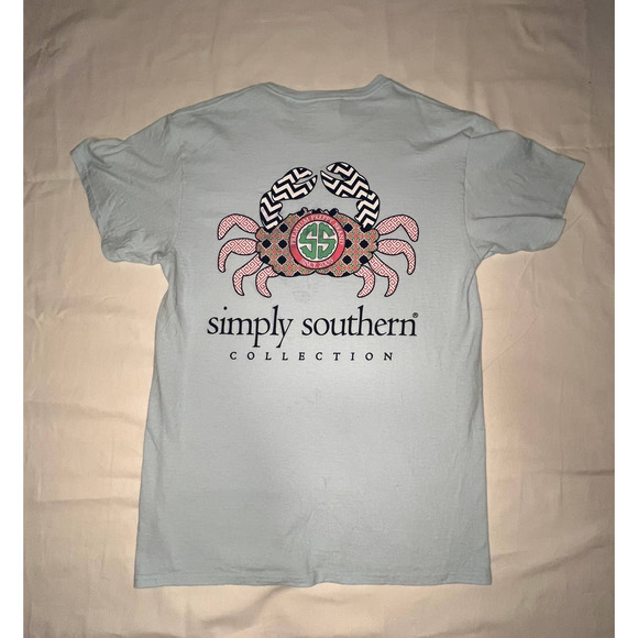 Simply Southern Women's T-Shirt Light Ice Blue with Crab Print on Back Medium - Picture 2 of 6